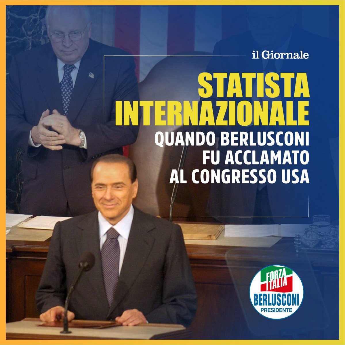 berlusconi's tweet photo. Il 1 marzo del 2006 sono stato  invitato a a parlare al Congresso Usa a Washington. Grazie a Il Giornale per avere pubblicato il testo del mio intervento https://t.co/dsWYvrMS0q