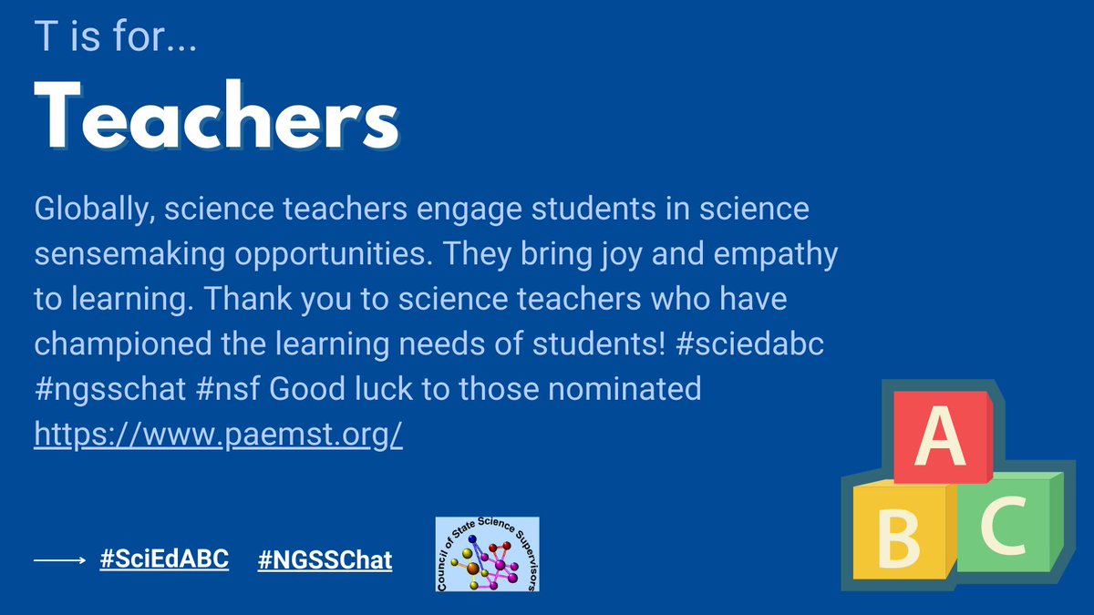 CSSSupervisors's tweet photo. Globally, science teachers engage students in science sensemaking opportunities. They bring joy and empathy to learning. Thank you to science teachers who have championed the learning needs of students! #sciedabc #ngsschat #nsf Good luck to those nominated https://t.co/mi6scfetIZ https://t.co/nPUSYiNDlr