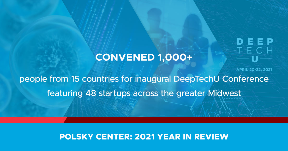 polskycenter's tweet photo. Convened 1,000+ people from 15 countries for inaugural DeepTechU Conference featuring 48 startups across the greater Midwest.

Download the Polsky Center's FY21 Annual Report.
https://t.co/jSAWVdyBOJ https://t.co/H2wrZD6jga
