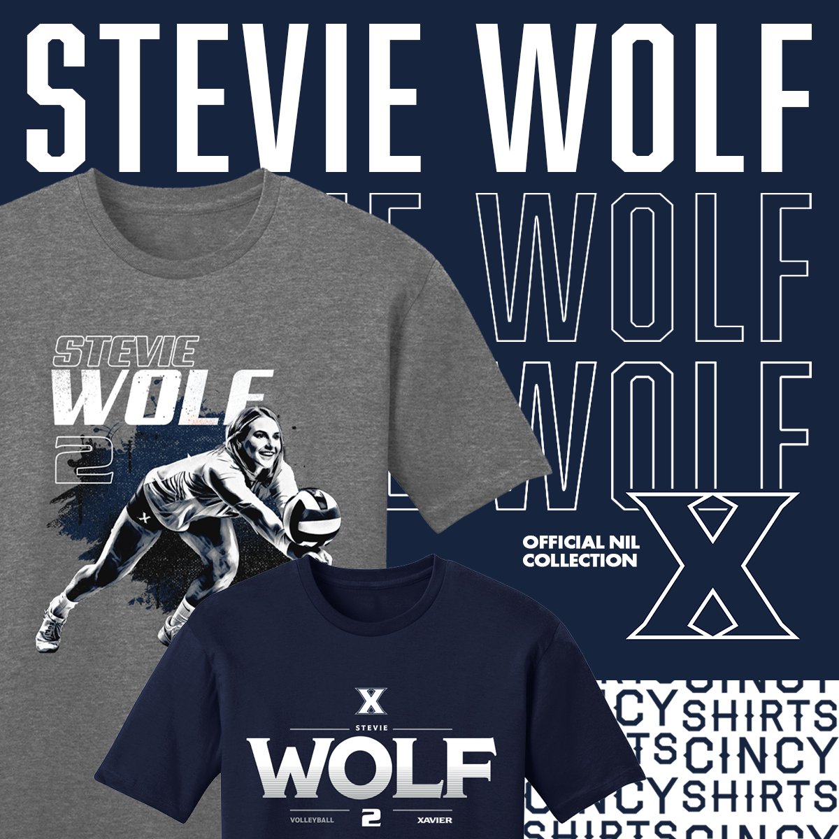 CincyShirts's tweet photo. Cincinnati's own Stevie Wolf is lighting up the volleyball court for @XavierU and is our official female collegiate athlete! Get her merchandise online at https://t.co/IjCZM0AD3F 🏐
.
.
#Xavier #XavierUniversity #LetsGoX #AllForOne @XavierVBALL https://t.co/5UHsBDPhZl