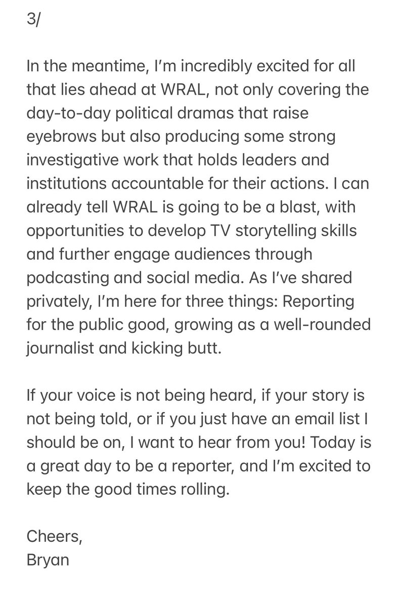 ~Some professional news~ Since graduating from college, I’ve wanted to cover #ncpol full time. I’m happy to share this goal is now realized. Starting today, I’m a state government reporter for <a href="/WRAL/">WRAL NEWS in NC</a>. Email is banderson@wral.com. I’d also like to thank <a href="/AP/">The Associated Press</a> for a great experience.