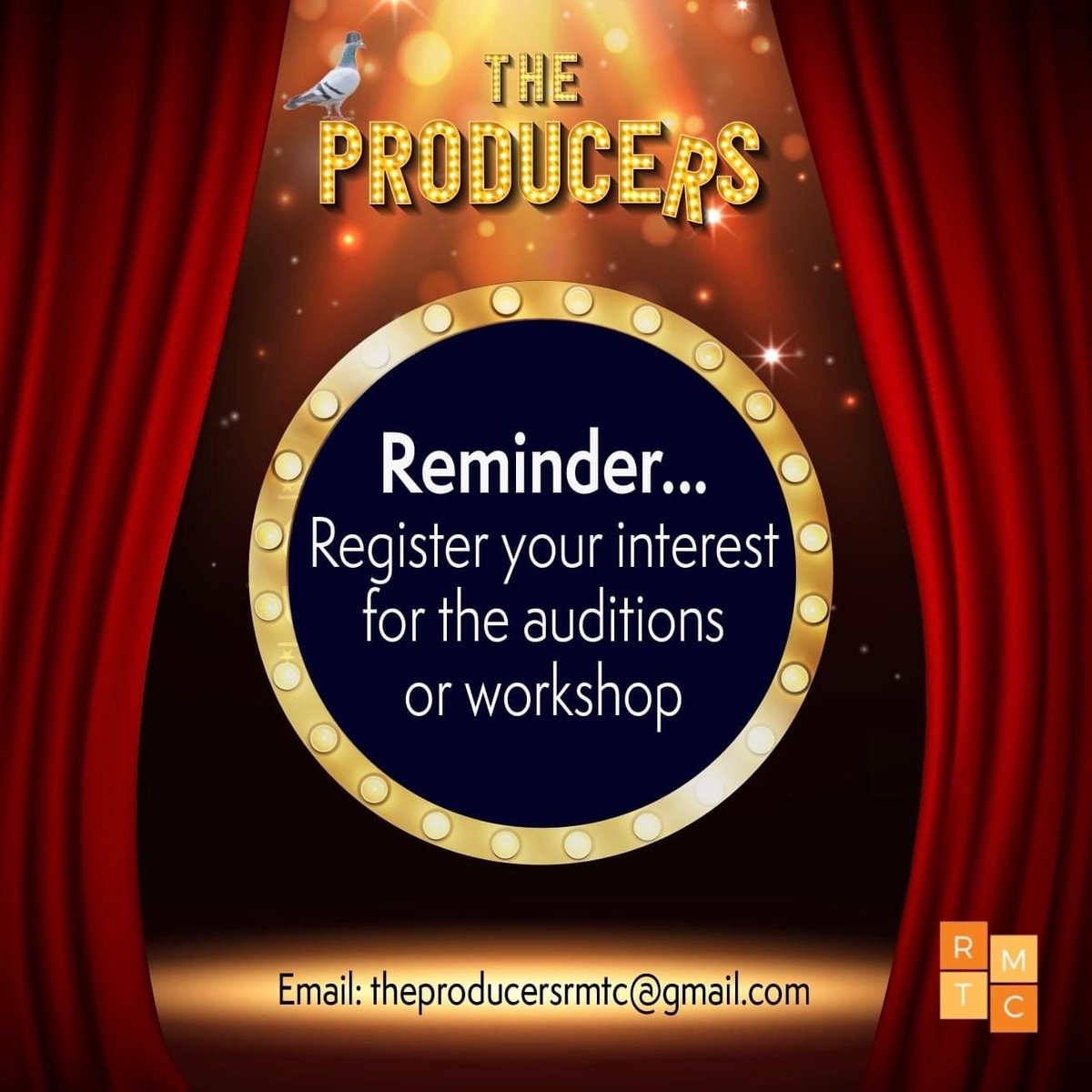 Just a quick reminder to anyone wishing to be involved in The Producers which will take place at Champness Hall Rochdale between 12th - 21st May 2022, please register your interest (for principal auditions or the workshop) by emailing: theproducersrmtc@gmail.com

RMTC x