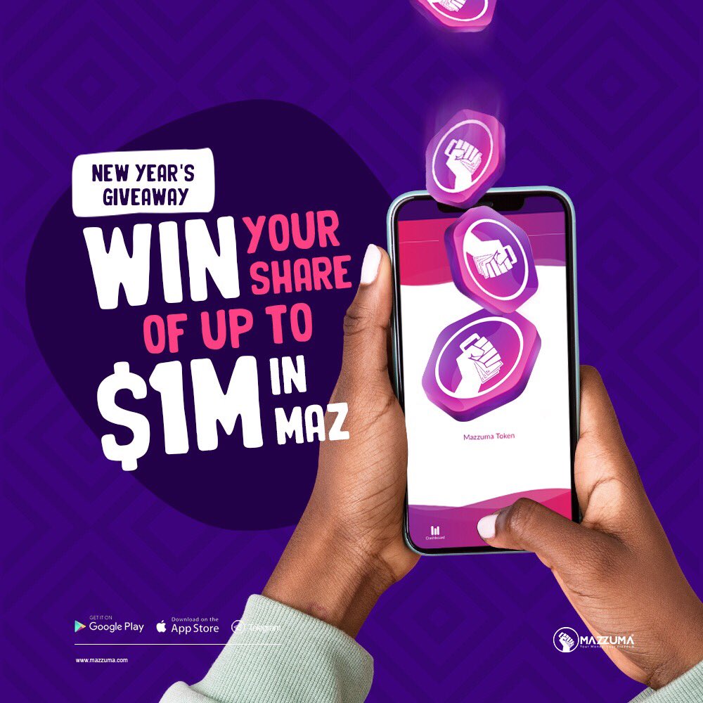 OfficialMazzuma's tweet photo. Happy new year guys!!🎉🎊
There's no better way to start the year than with a massive giveaway for our amazing community 💃🏽
Mazzuma is giving away up to $1,000,000 in MAZ Tokens. Want your share?
Follow this page and quote this tweet with your Mazzuma Username to book an entry. https://t.co/JsK4iX2S2M