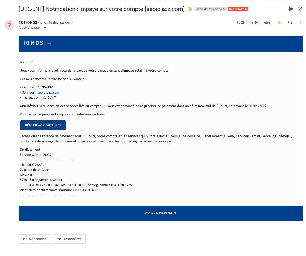 sebiojazz's tweet image. Be Careful with fake mail @ionos_fr sent from
mail1@petalosaranjuez.com !!! you have to be suspicious ! Don't forget to clearly identify if it's the real domain name when you try to go there or type directly the URL of ionos without click !#Phishing @IONOS_help_FR