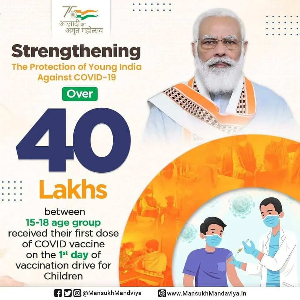 SutapaGuptaBJP's tweet photo. #SabkoVaccineMuftVaccine
Over 40 Lakhs between 15 - 18 age group on first day received their 1st dose of Covid Vaccine.
@BJP4Bengal 
@BJPMahilaMorcha 
@narendramodi https://t.co/DSKA6ffAm1