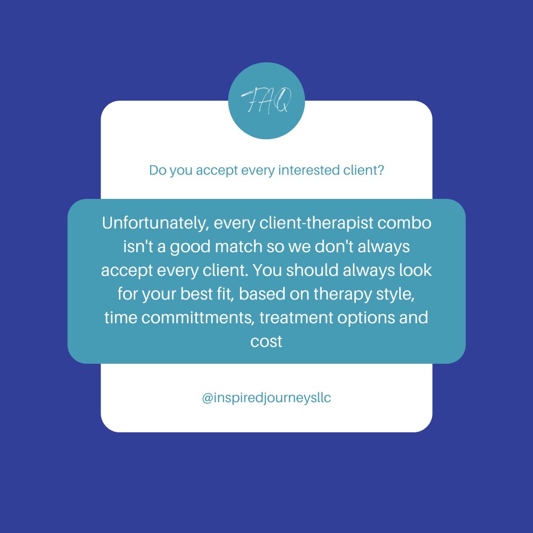 nsprdjourneys's tweet photo. We get so many questions thrown our way about getting started with counseling.

The answer? It's not always easy to say no to a potential client but sometimes it's what's best for both the client and therapist 

#InspiredJourneys #faq #askmeanything #counselinginsights https://t.co/kBmVQ3XSH2