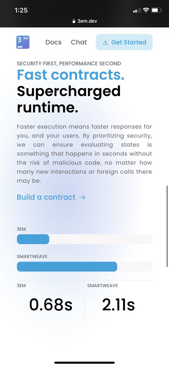#3em has proven to be faster than regular #SmartWeave <a href="/_SmartWeave/">Smartweave Ecosystem 🐘</a> and has the capability to run contracts in over 5 languages including #Solidity . For more information about it, go to 3em.dev . @ArweaveNews <a href="/Arweavers/">Arweavers Community</a>