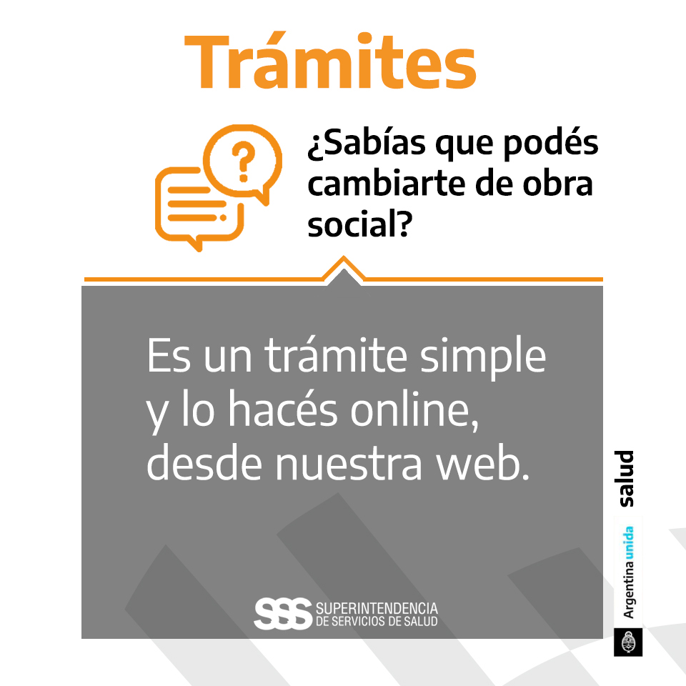 SSSALUD's tweet photo. El trámite se llama opción de cambio, debe realizarlo el beneficiario titular y se puede hacer una vez por año.     Al  primer dia del mes siguiente de realizada la opción, se da de alta la nueva obra social y mientras Iniciá el trámite desde Mi SSSalud en https://t.co/qJoElUgIkr https://t.co/f93d507QbK