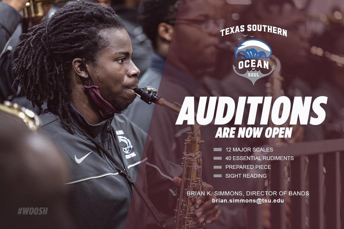TSUOceanOfSoul's tweet photo. Its a New Year, so the clock resets for the Ocean! Join the Wave, as we are looking for not only the best, but the hungriest musicians out today. Auditions Now Open, Email Dir. Simmons to schedule yours today! https://t.co/fAOlQoOijT
