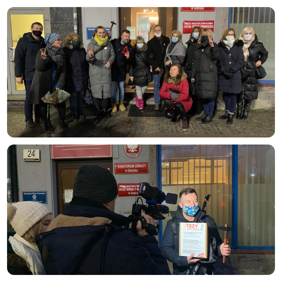 wolnaszkola_org's tweet photo. Przed Ministerstwem Edukacji i Nauki oraz pod 16 kuratoriami oświaty zawisły dziś tablice z 3 Tezami Edukacyjnymi.
Wolna Szkoła, Wolni Ludzie, Wolna Polska. Pod tym hasłem odbędzie się jutrzejsza demonstracja przeciwko ustawie #LexCzarnek.
#Edukacja #Tezy #StopLexCzarnek https://t.co/zgBftLe1XF