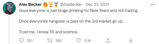 ZssBecker's tweet photo. Okay everyone should be over their New Years hangovers by now....

As the most famous person and leader of crypto..

I give the market permission to go up

Ur welcome. Remember I know science. https://t.co/LtaNHIdnnd
