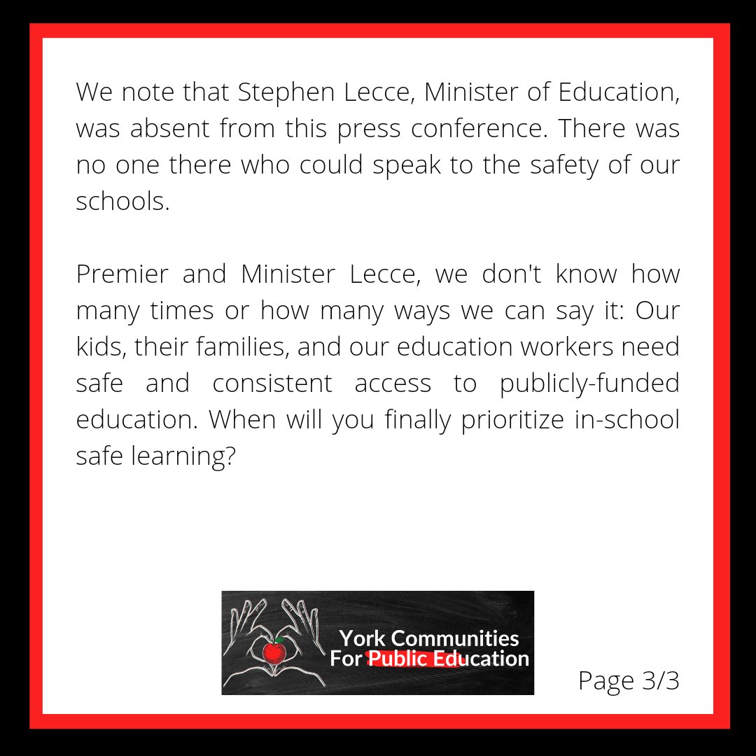 york4_public_ed's tweet photo. Our response to today's announcement of school closures
#SafeLearnorNoReturn #UnsafeJanuary #onted #onpoli https://t.co/BBHjX9cv6s