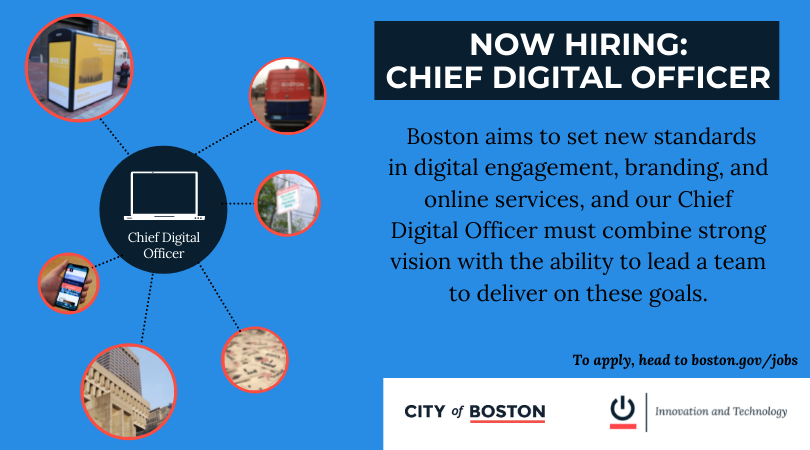 DoITBoston's tweet photo. Ready to lead a team in a uniquely exciting opportunity to deliver high-quality, user-centered, accessible digital services to all Bostonians? Then apply to be the @CityOfBoston's Chief Digital Officer!
https://t.co/MZQZvmFKmp #BostonJobs #TechBoston #CityofBostonJobs https://t.co/RN5g8rtWur