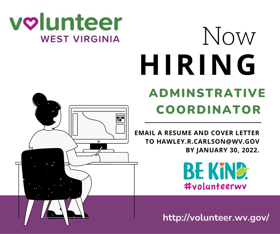 We are hiring! 😁We are looking for someone who is friendly, financially savvy, and adaptable to be our next Administrative Coordinator. 🌟 Learn more here: volunteer.wv.gov/News/Pages/Now…