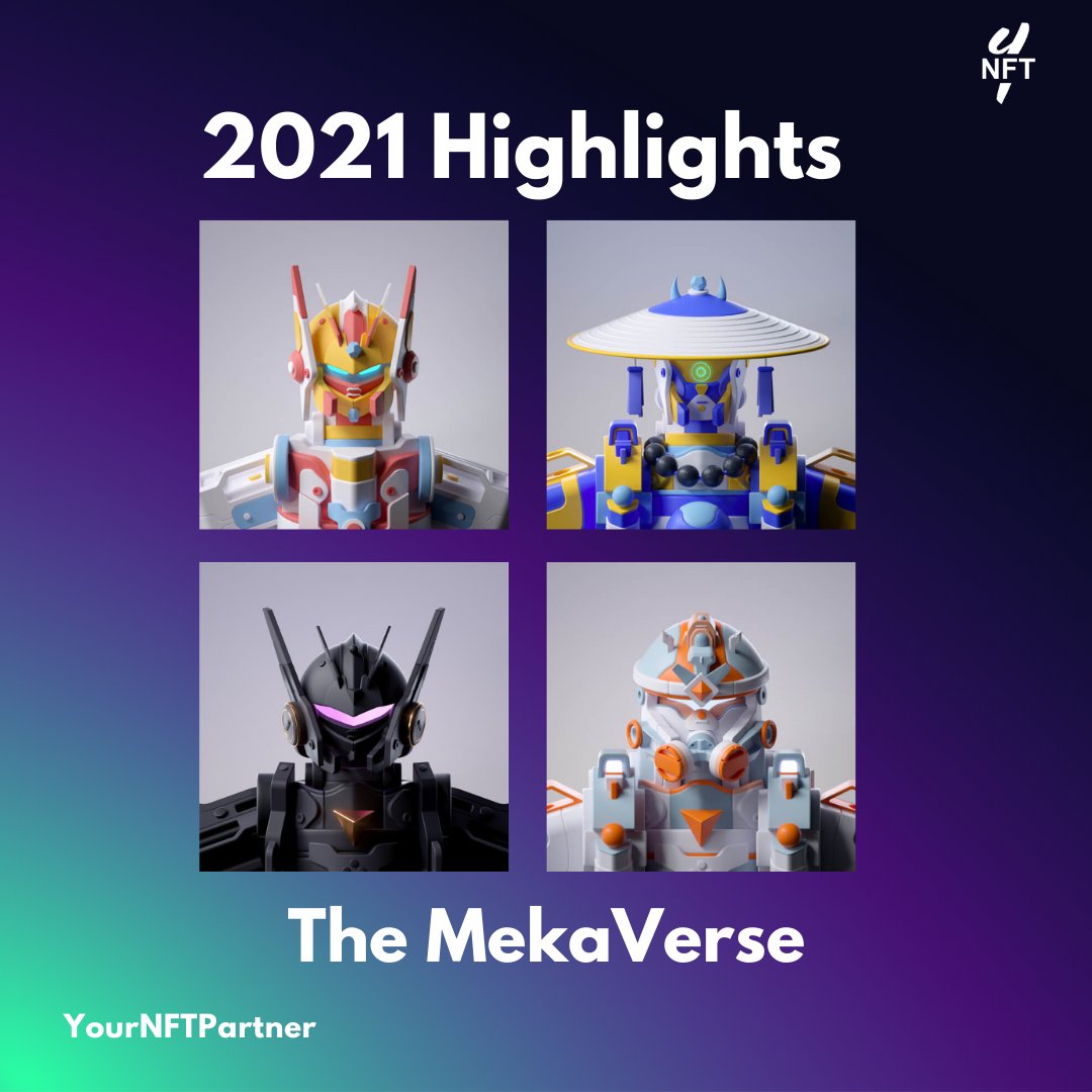YourNFTPartner's tweet photo. NFT 2021 Recap: The MekaVerse is a collection of 8,888 generative Mekas with hundreds of elements inspired by the Japan Mecha universes. Swipe to see the project’s mission and road map. (Source: https://t.co/6qvuU6Nxg4) https://t.co/3uS2zsVA5I