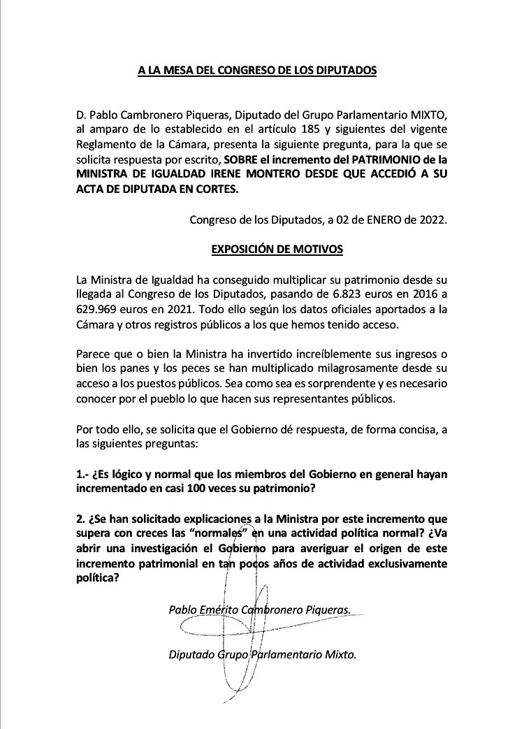 PabloCamPiq's tweet photo. 🔴¿Es normal un incremento patrimonial de más de 100 veces lo declarado a la entrada en el Congreso?

@IreneMontero nos lo va a tener que explicar por escrito. 

Esperando impacientes la respuesta… https://t.co/6HFrIHUZX6