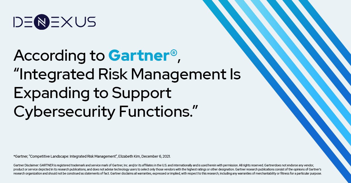 DeNexusInc1's tweet photo. DeNexus named as a Sample Vendor in 2021 Gartner® “Competitive Landscape: Integrated Risk Management” Report. Learn more: 
https://t.co/lzDlo3RYI3 https://t.co/kA8I8DAPze