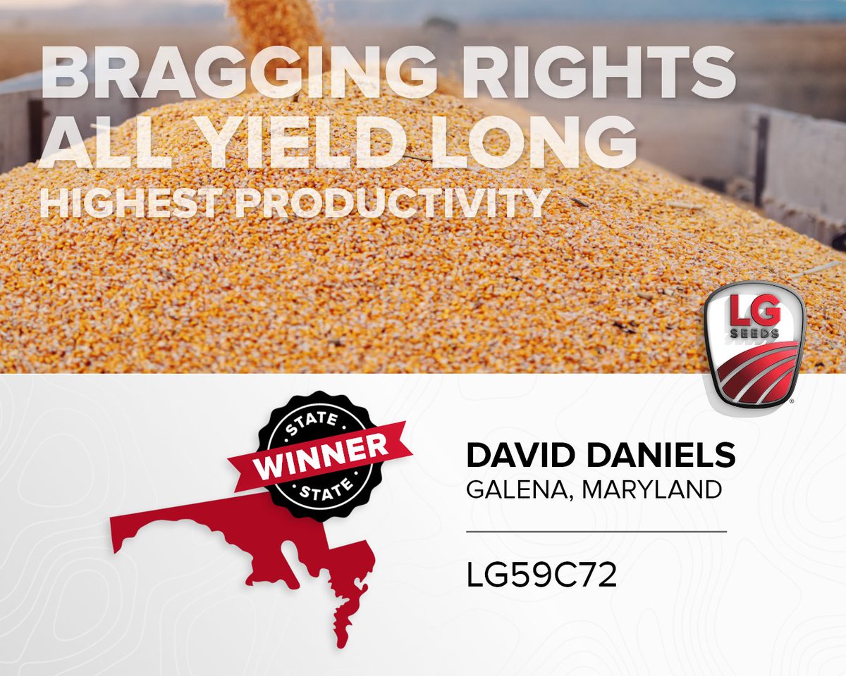 LGSeeds's tweet photo. In the Maryland LG Seeds Max Your Mix Yield Contest, David Daniels from Galena secured first place in both the Yield and Productivity categories. Congrats David! https://t.co/JJPCoPyfod