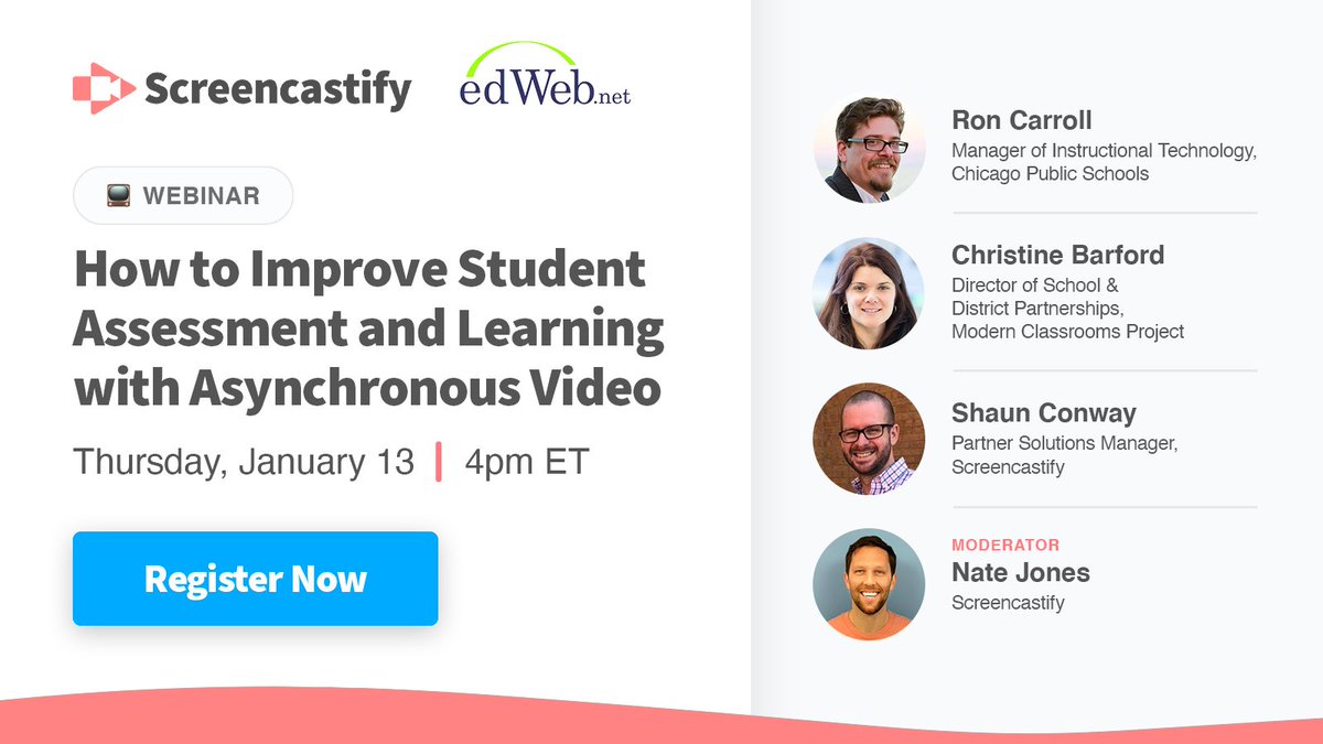 This January 13, join a panel of educators and #edtech experts to learn how making assessment more 🧏 accessible, 🙋 engaging and 🔐 secure improves student confidence and maximizes learning outcomes. <a href="/edwebnet/">edWeb.net</a> #edWebinar

Save your spot: scrncstfy.com/3eRkjMM