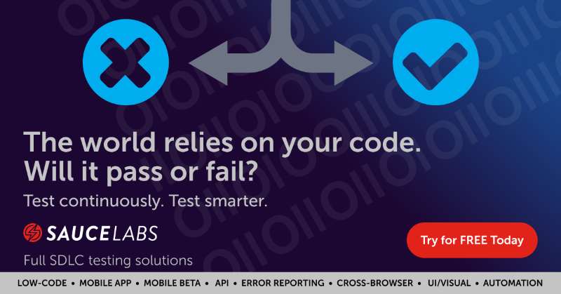 saucelabs's tweet photo. Full stack + full SDLC testing and monitoring solutions. Every framework, browser, OS, mobile device, API. At every step, from design to deployment. Sign up for a free trial &amp; start testing in minutes.