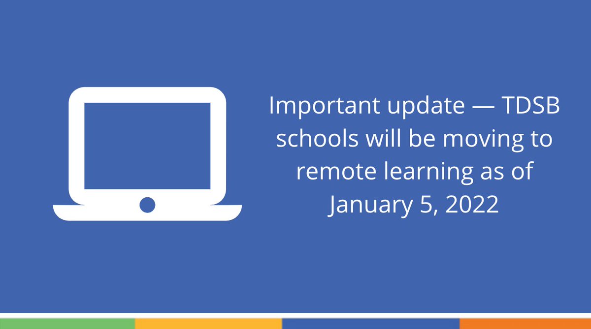Today, the Government of Ontario announced that all schools will be moving to remote learning on January 5, 2022. 

Please see our latest update that we have shared with parents/guardians here ↪️ bit.ly/3JCvUh2