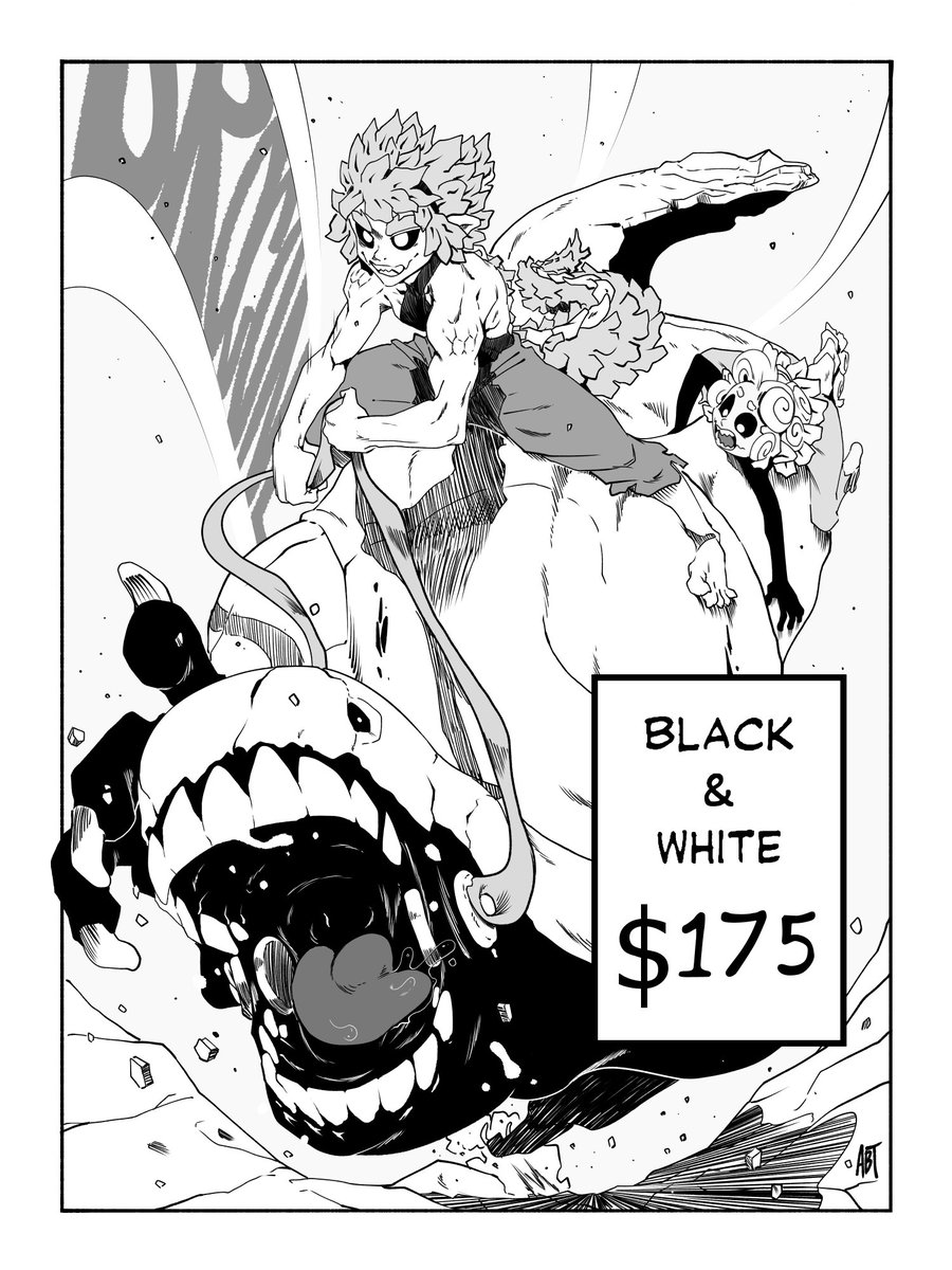 What if I said:

#COMMISSIONSOPEN (open!). In all caps.

Translators note: This means that the artist is currently accepting ten (10!) commissions.

First come first serve. Single/double character + action (fun!). Send full request w/ description in DM's. I will write back. 
