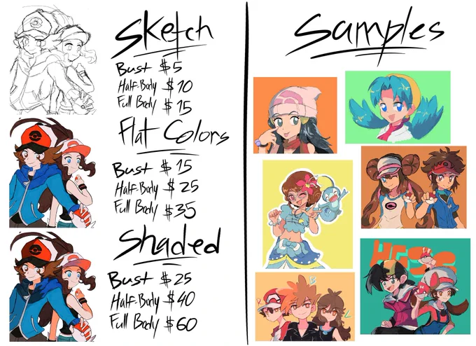  THIEBS THANKS SO MUCH JULESthis was my old one, kinda just slapped everything onto one page with no order and called it a dayim thinking of updating the prices and the samples used, and might also add a colored sketch as a fourth option 
