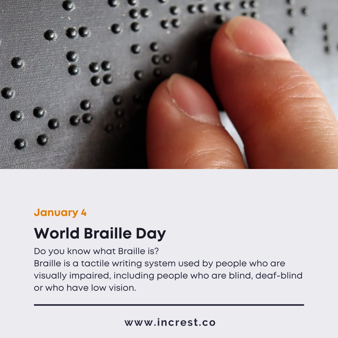 InCrestCorp's tweet image. World Braille Day!
#WorldBrailleDay  #Jan4th #Y2022 #NewYear #InCresting #SharingIsCaring #HelpingHand #Motivation #Inspiration #WillingToMove