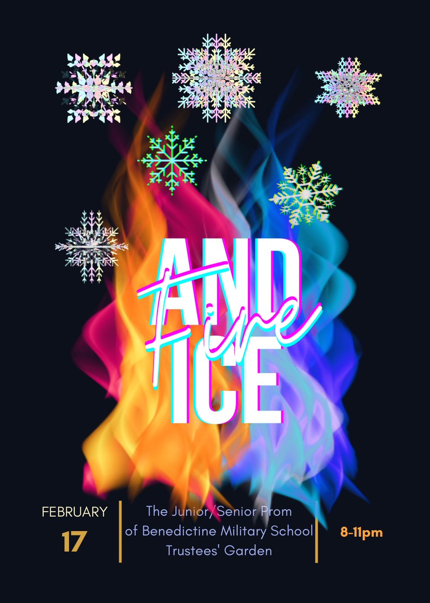 StudCoBC's tweet photo. SAVE THE DATE!  THE JUNIOR/SENIOR PROM OF BENEDICTINE MILITARY SCHOOL - FIRE AND ICE.  THURSDAY, FEBRUARY 17TH. 8-11PM. TRUSTEES' GARDEN. https://t.co/LNHg9PYjAd