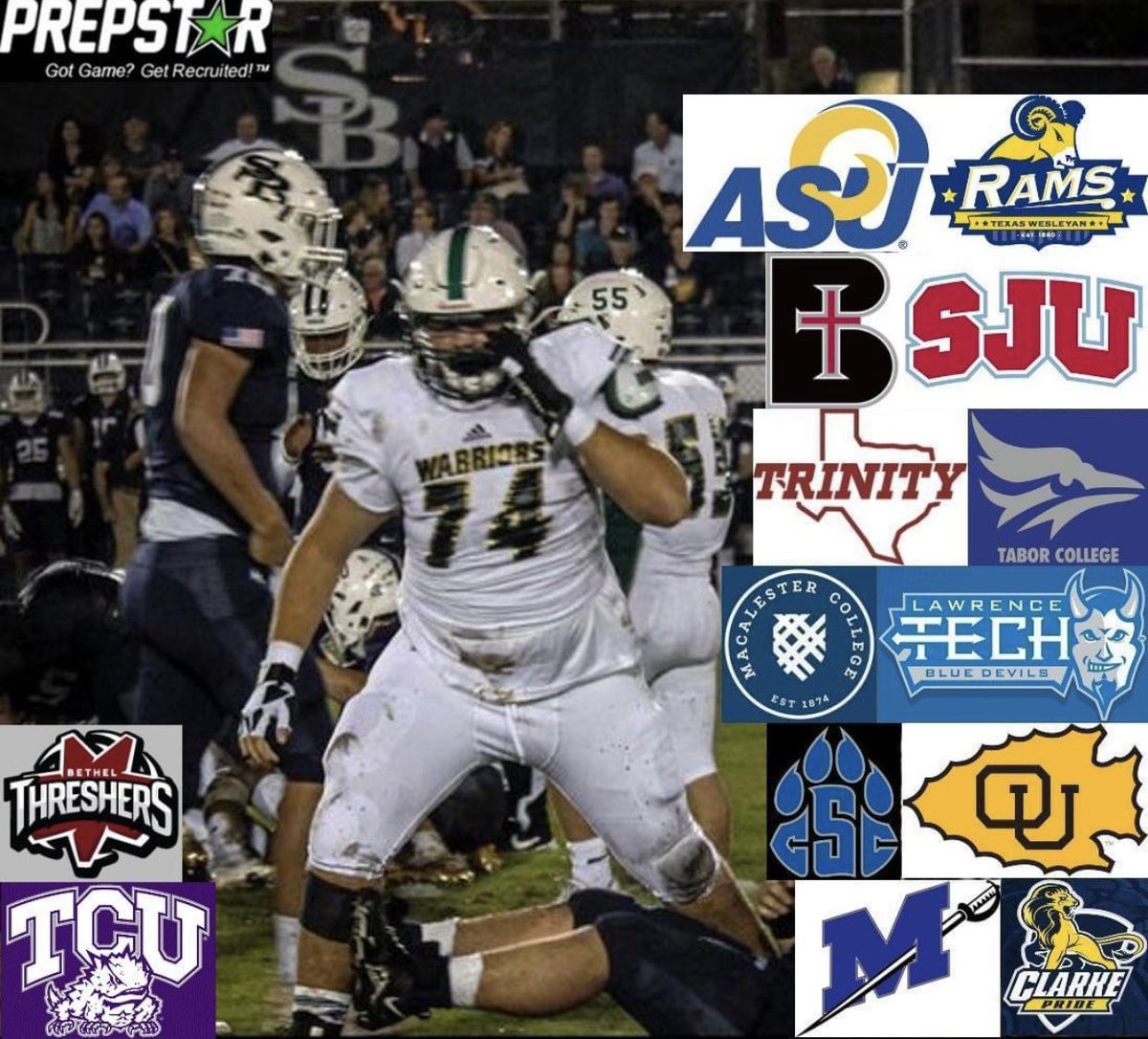 🚨PrepStar Offer Update🚨#️⃣1️⃣4️⃣👇 PrepStar Verified ‘22 OL <a href="/CGorman03/">Colby Gorman</a> | Woodlands Christian Academy
📏6’4” 290
🎓4.4 GPA
⏱5.53 40 | 4.9 Shuttle
🧰24” Vertical | 79” Wingspan
💪220 Bench | 425 Squat
Verified Profile &amp; 🎥: prepstar.com/profile/aT0xMD…
