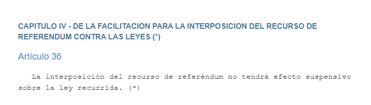 hachejotamr's tweet photo. @mirian425 @TravelSurRay @dannyviLe La presentación del recurso de referéndum no tiene efectos suspensivos. La ley debe aplicarse con prescindencia de que haya referéndum en marzo. https://t.co/FKGq6RwJCT
