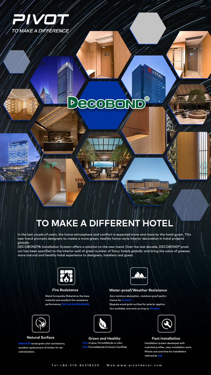 PivotDecor's tweet photo. Over the last decade, Decobon has been specified to the interior wall of a great number of fancy hotels globally.
#interiordesign #decobond #hotel https://t.co/oGezznLQsa