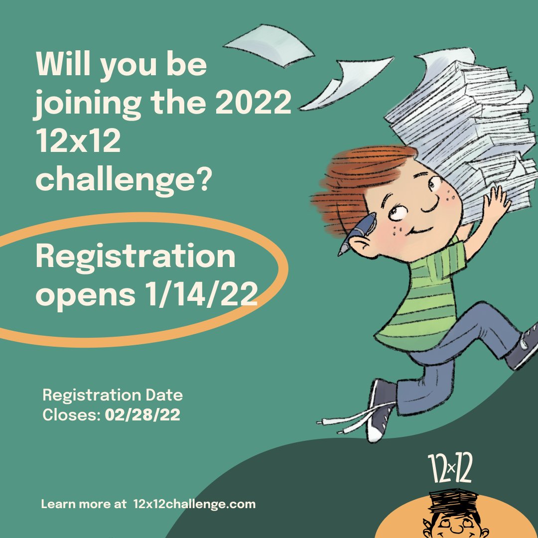 12x12Challenge's tweet photo. Looking for a sign that it's time to start your #picturebook? Here it is - just for you! Sign up to be notified when registration opens #12x12PB at https://t.co/xj6Up7WSGB! 

Make 2022 the year you take the next step! We're here to cheer you on!#writingcommunity #amwriting https://t.co/O3GwWapTsF