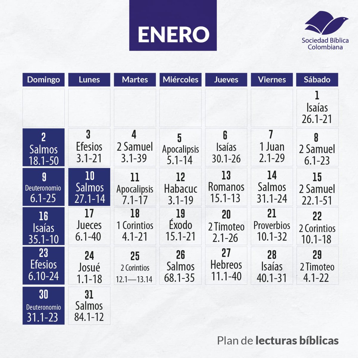 #PorÉlAhoraSomosMásFuertes 📖 
En enero: Somos más FUERTES 💪 Sigue el plan de lecturas bíblicas mensuales y acompáñalo de tu oración diaria. Puedes descargarlo completo en: sociedadbiblicacolombiana.org/plan-de-lectur…

¡Anímate y comparte! #sociedadbíblicacolombiana #2022envictoria #yoleolaBiblia