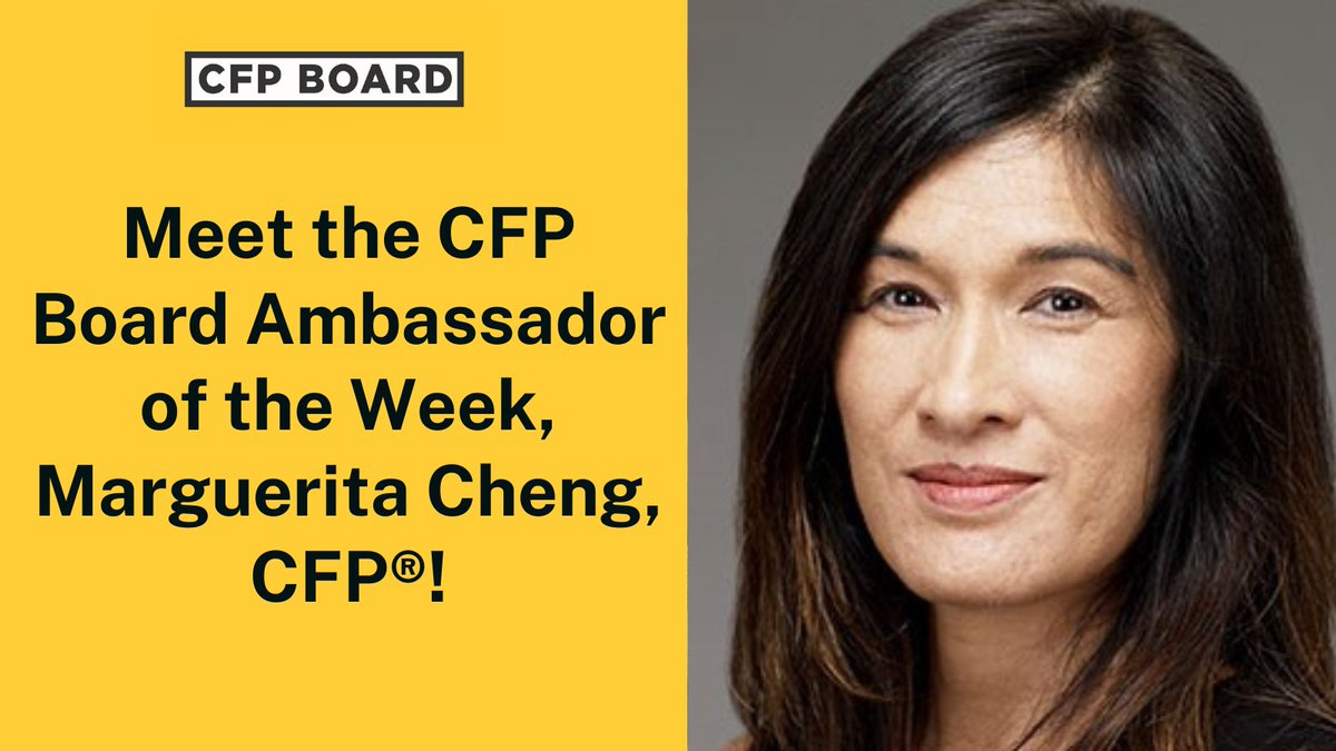CFPBoard's tweet photo. We are proud to recognize the CFP Board Ambassador of the Week, Marguerita Cheng, CFP®! As the CEO of Blue Ocean Global Wealth, she is a passionate supporter of financial literacy, and also teaches financial planning and investment at George Mason University. #CFPprofessional https://t.co/dhs6Nq1M1k