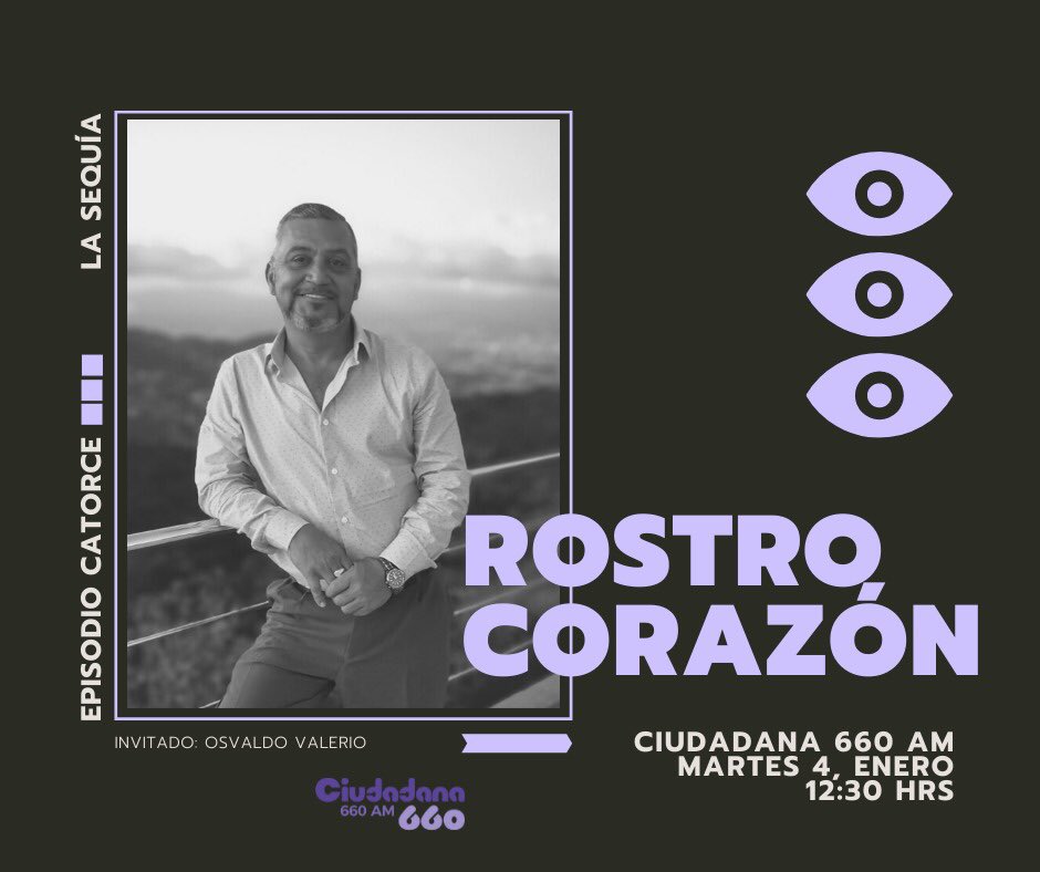 #rostrocorazon
Martes 4 de Enero, 12:30 hrs
A través de @Ciudadana660 
Tema: #lasequía
Invitado: Osvaldo Valerio <a href="/InstitutoWEM/">Instituto WEM</a>