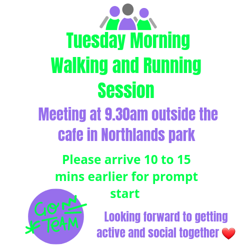 TheRunFitClub1's tweet photo. It's time to dust off those trainers 
&amp; pull out those sweat bands 
Time to get the #RunFitCrew back on track 👣 
Tuesday Morning Runners &amp; Walkers 
You know the drill
Meet everyone at 9.30am outside the cafe in Northlands park.
Looking forward to seeing you all tomorrow 😀 💚 https://t.co/fJPFNeJg42