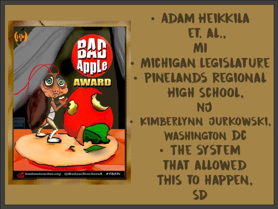 Arizona Bats (@azbatsa) on Twitter photo We're starting the year off with December's Bad Apples, the likes of whom we hope to see far less often (never would be nice) in 2022.
facebook.com/BadassTeachers… #TBATs <a href="/NewMexicoBATs/">NewMexicoBATs</a> <a href="/TxBats/">Texas Bats</a> <a href="/WyomingBATs/">WyomingBATs</a> <a href="/MontanaBATs/">Montana</a> <a href="/NVBats/">NVBATs</a> We're starting the year off with December's Bad Apples, the likes of whom we hope to see far less often (never would be nice) in 2022.
facebook.com/BadassTeachers… #TBATs <a href="/NewMexicoBATs/">NewMexicoBATs</a> <a href="/TxBats/">Texas Bats</a> <a href="/WyomingBATs/">WyomingBATs</a> <a href="/MontanaBATs/">Montana</a> <a href="/NVBats/">NVBATs</a>