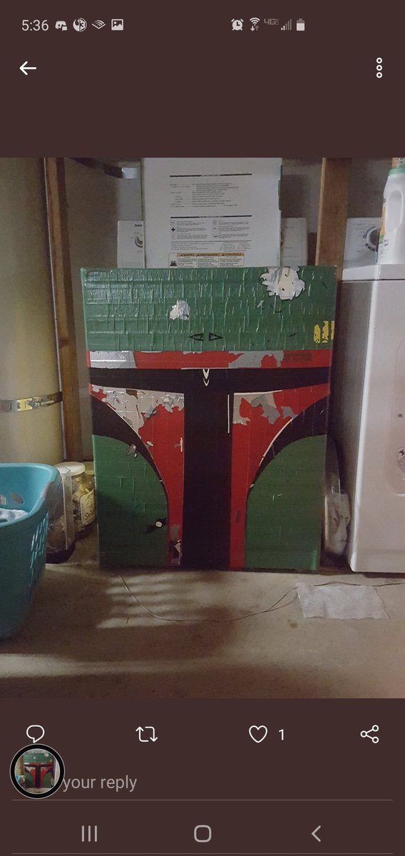 bobafettfanclub's tweet photo. .@AndyMckillip simply used duct tape on his washer to make this #BobaFett
#StarWars #FanArt #ThisIsTheWay #ThisIsMyFace https://t.co/V24TeaQRJy
