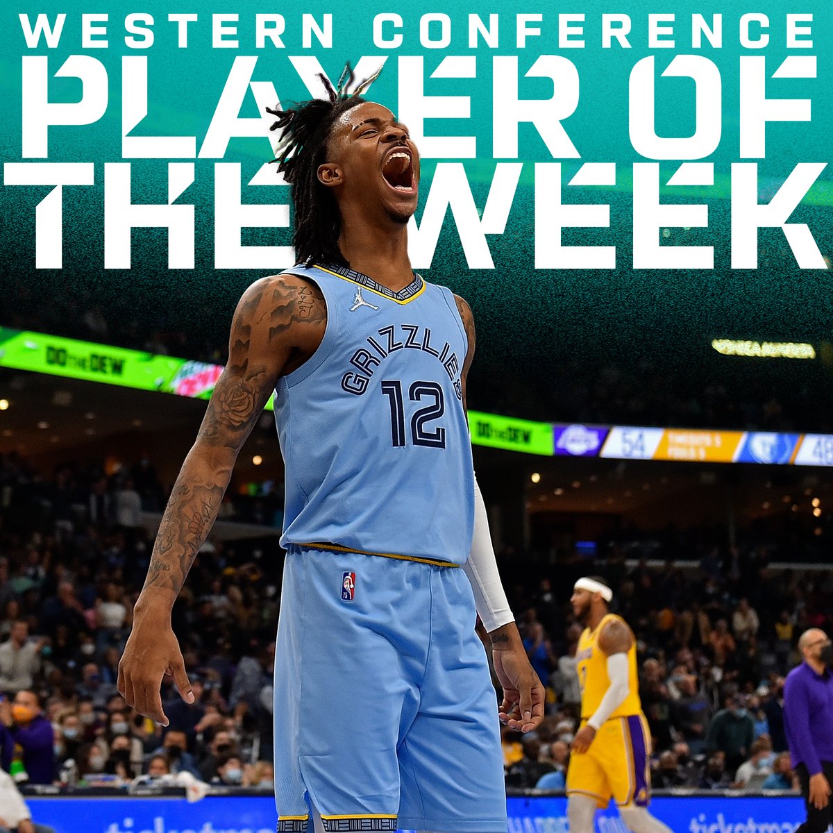 memgrizz's tweet photo. RT to salute @jamorant on being named @NBA Western Conference POTW 🥷

34.6 ppg / 6.7 rpg / 4.6 apg / 80% from deep / 3-0 record 

#NBAAllStar https://t.co/hcDTmckInn