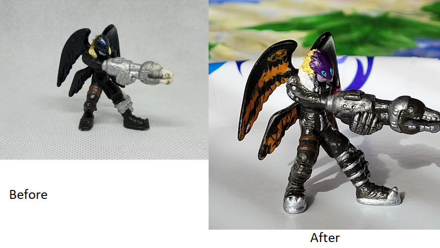 YukaigeFox's tweet photo. Before and after repaint :D pretty happy with the result. #digimon #beelzemon #toyrepaint https://t.co/2tbozBb21y