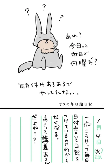 すっかり日付感覚と曜日感覚が狂ってるよ。#アスの毎日絵日記 #コルクラボマンガ専科 