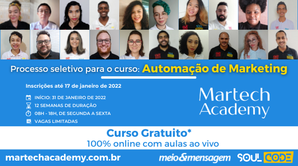 SoulCodeAcademy's tweet photo. Estão abertas as inscrições para um novo curso gratuito!
Torne-se um(a) Analista de Automação de Marketing/Campanhas em 3 meses! Saiba mais sobre curso e inscreva-se em: https://t.co/mJ7JJwIUEJ
#SoulCodeAcademy @meioemensagem #Empregabilidade #SoulCoder #Martech https://t.co/3ipgpMRxIi