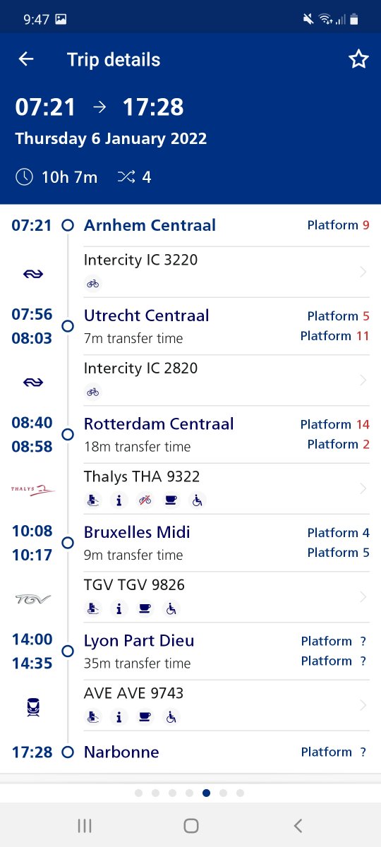 CorinTaylor2's tweet photo. Hello @seatsixtyone, I would love to know if it is possible to book a through ticket from Netherlands to Narbonne without having to go through Paris. The timetable below shows it can work well, but it seems to be impossible to book a ticket https://t.co/WtqPD4uoU9