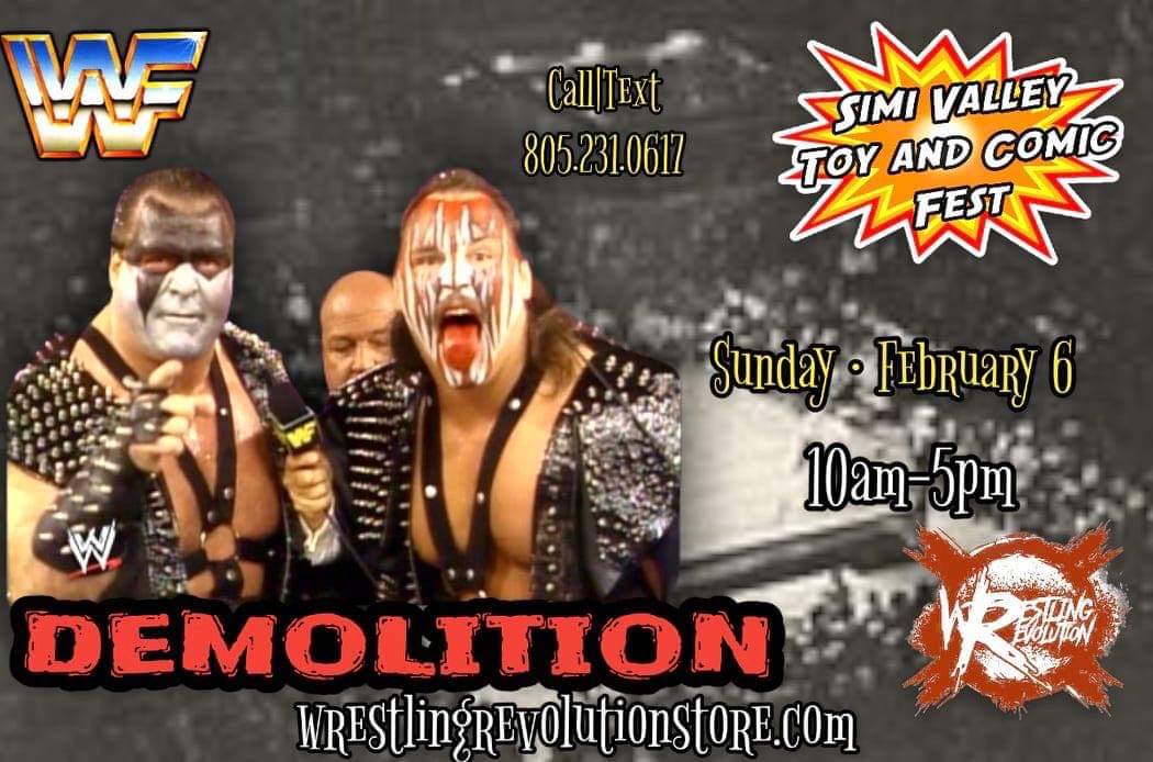 WrestRevStore's tweet photo. BREAKING NEWS….
Former WWF TAG TEAM CHAMPIONS, Demolition, will be at the Wrestling Revolution Store booth, on 2/6/2022 from 10:00am-5:00pm at the @simivalleytoycomicfest 

PREORDERS ARE AVAILABLE, for those who can’t attend in person.  LIMITED MAIL-INS WILL BE ACCEPTED!! DM ME https://t.co/4QzPVYC9LP