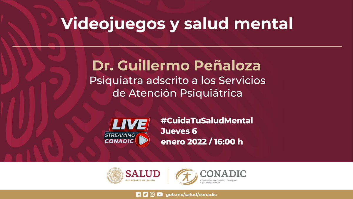 conasamamx's tweet photo. Los videojuegos pueden liberar la creatividad y desarrollar el pensamiento estratégico. El Dr. Guillermo Peñaloza, de @Psiquiatria_SAP, aborda el tema Los videojuegos y #SaludMental este jueves 6 de enero, 16:00 h. #CuidaTuSaludMental #JuntosPorLaPaz https://t.co/S6dUxCSM1e