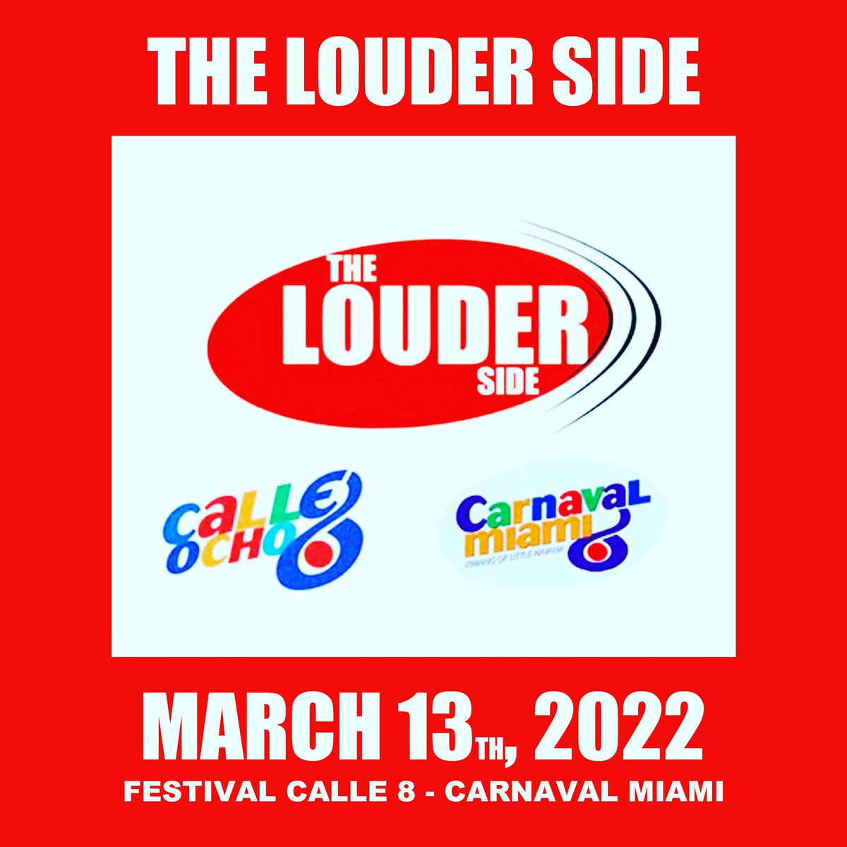 TheLouderSide's tweet photo. Hello 2022!!
“THE LOUDER SIDE” stage, comes back to the 2022 Calle 8 Festival, Carnaval Miami, on Sunday 3/13/2022!!!
We continue our tradition of supporting mainstream artists (the only mainstream stage in the Festival’s history), #antibullying #antiselfharm #antisuicide https://t.co/VsQEvZCzzc
