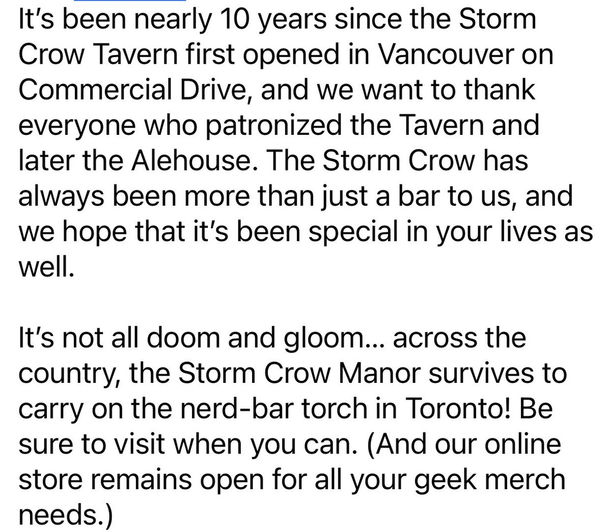 crowalehouse's tweet photo. We have a sad announcement to make. Please read. Then give us a hug. Then go bid on some of the cool memorabilia we’re auctioning at https://t.co/zpzypekXhM, with proceeds going to our staff.

We love you, #Vancouver. Thank you for a great run. ❤️ https://t.co/OTx6TAjGUa