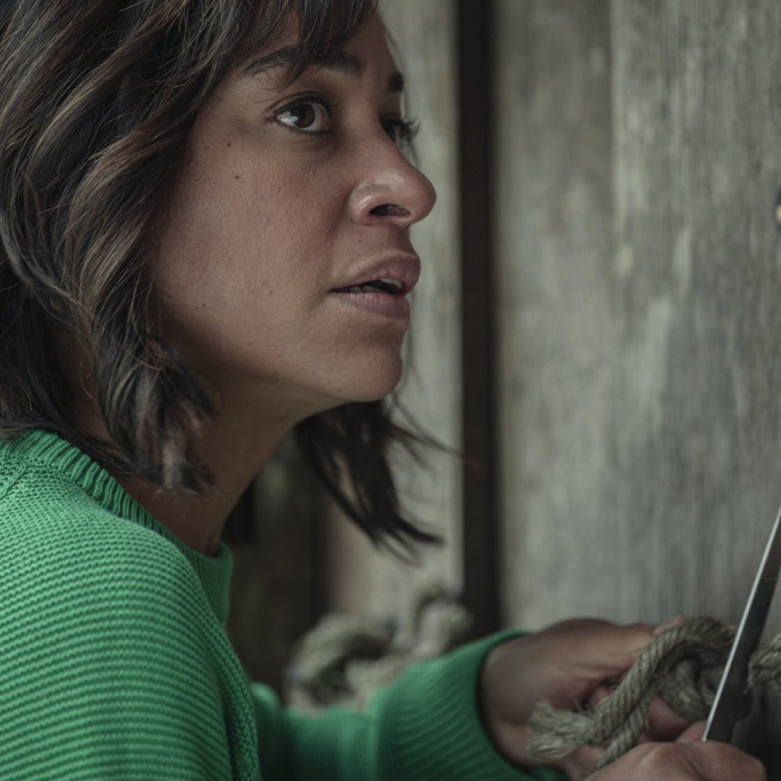 Can someone PLEASE tell where this green jumper is from?! I need it in my life!!! #StayClose is the best thing I’ve watched in so long!!!