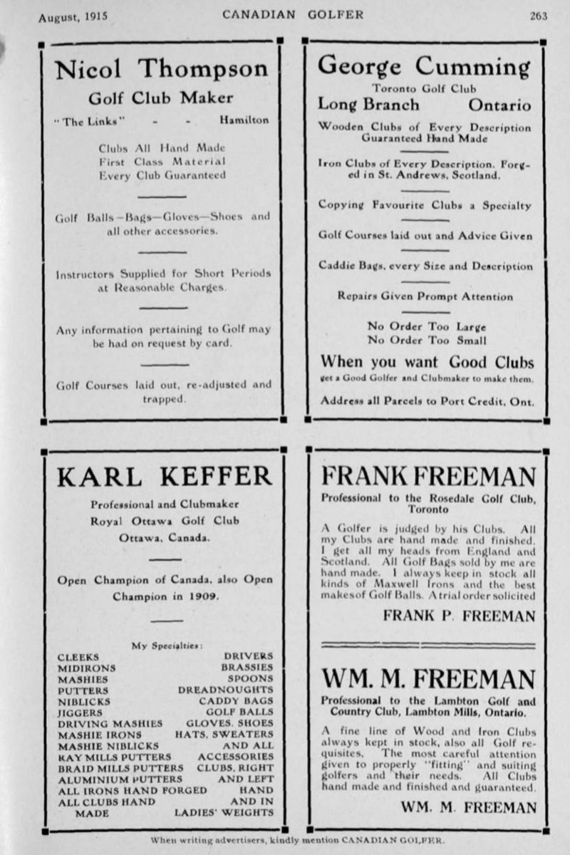 Flagstick's tweet photo. #mondaymusings
How is this line-up of pros, characters, and clubs from a 1915 ad in Canadian Golfer? โณ๏ธ๐จ๐ฆ
#hamiltongc #torontogc #lambtongc #rosedalegc #royalottawagc
@CGHF @GolfCanada https://t.co/mrOAmZBNCB
